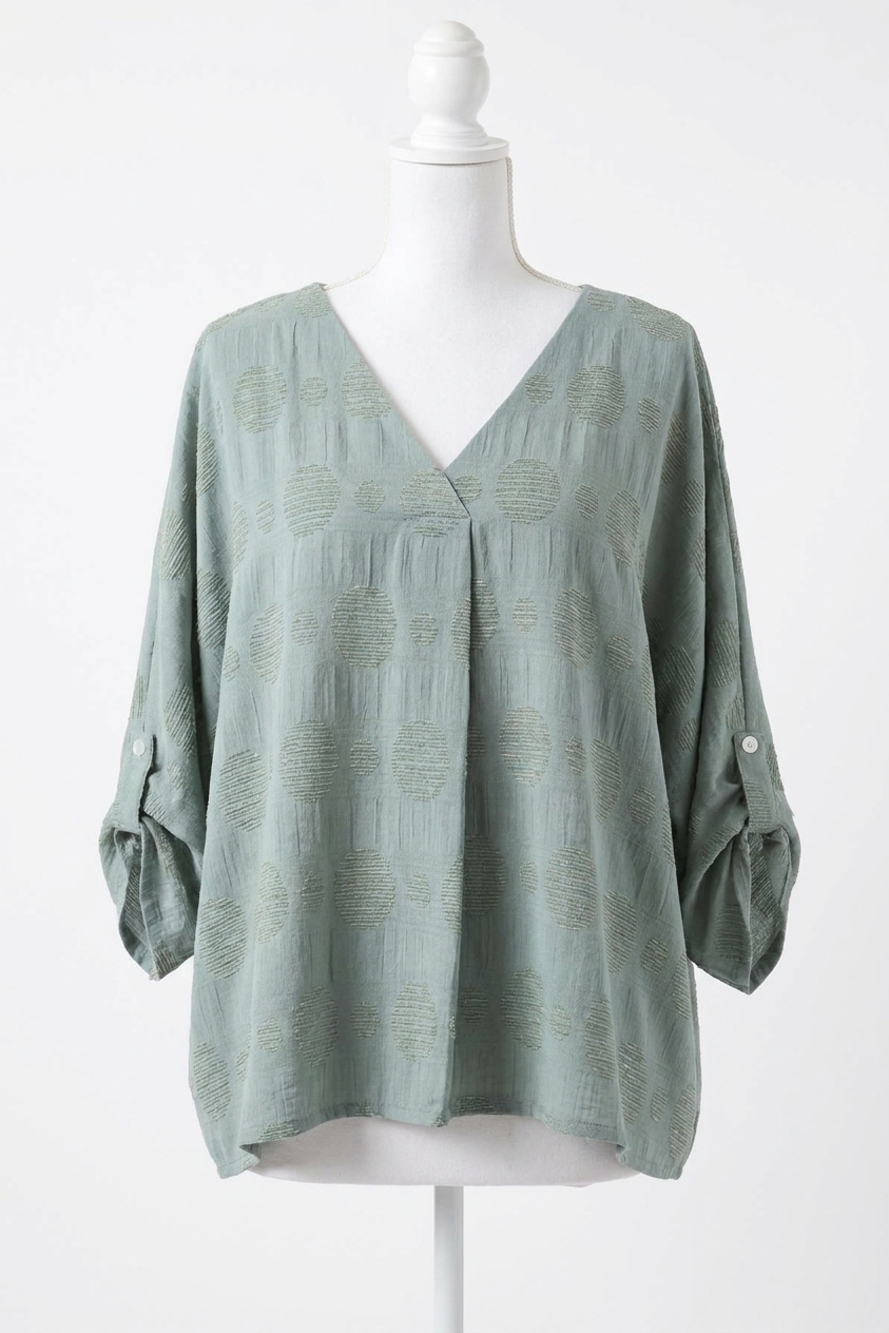 NEW UMGEE polka dot detail v-neck top with adjustable sleeves in mint